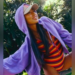 New Free People Side Line Zip-Up Oversized Hoodie Purple Size XS